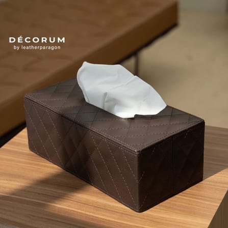 กล่องหนังใส่ทิชชู่ ลายตาราง Decorum 27.5x13x9.5 cm สีเทา_1